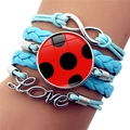 Mehrlagiges Lederarmband mit blauen Kordeln, Unendlichkeitssymbol und Marienkäfer-Muster - Stil 1 (XSWX8636-1)