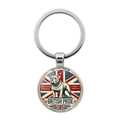 Schlüsselanhänger mit Englischer Bulldogge, Union Jack Flagge und poliertem Metallring - Silber (XSWX8656)