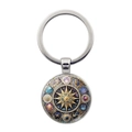 Portachiavi astrologico con sole, luna e costellazioni con ciondoli celesti in stile vintage - Argento