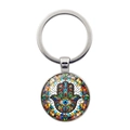Portachiavi Mano di Fatima con motivo in vetro colorato e malocchio su anello in metallo - Argento