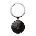 Gothic wolf head keychain with silver metal ring and orange eyes design for bags - Silver