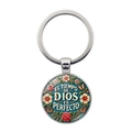 Portachiavi in argento con ciondolo floreale e El Tiempo de Dios es Perfecto - Argento
