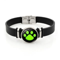 Unisex leather bracelet with silver clasp and green cat paw glass cabochon pendant - Fluorescent Green Paw Mark (XSWX8641-4)