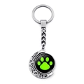Portachiavi luna cartoon con ciondolo a zampa verde e catena in lega d'argento lucida - Stile Impronta di Zampa Verde Fluorescente Base Nera (XSWX8643-4)