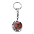 Dettaglio del ciondolo rotante a coccinella su portachiavi a mezzaluna in argento lucido - Stile Consistenza Coccinella Superficie in Vetro (XSWX8643-2)