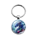 Dettaglio del portachiavi a forma di pterosauro con drago blu e fiori in vetro lucido - Stile Drago Blu Viola Cielo Stellato Floreale (XSWX8670-4)