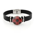 Anime ladybug pattern leather bracelet with red glass dome and stainless steel clasp - Classic Ladybug Visual Element (XSWX8641-2)