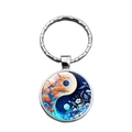 Detail van Yin Yang Levensboom sleutelhanger met zilveren metalen ring en glazen kunstwerk - Herfstbos- En Bloemenstijl (XSWX8672-2)