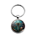 Détail du porte-clés cabochon en verre libellule avec motif artistique alvéolé bleu - Style Libellule Vitrail 4 (XSWX8665-4)