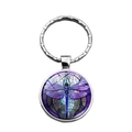 Détail du porte-clés libellule montrant les motifs de vitrail violet sur pendentif argent - Style Libellule Vitrail 3 (XSWX8665-3)
