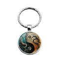 Yin Yang Tree of Life metal keychain with blue and orange artistic pendant on white background - Cold and Warm Contrast Style (XSWX8684-7)