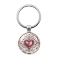Portachiavi vintage elegante con ciondolo a cuore rosa e cornice floreale in argento - Stile Anello Piatto (XSWX8683)