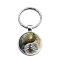 Yin Yang Tree of Life glass cabochon keychain with silver metal ring for bags and car keys - Lush Symmetry Style (XSWX8684-6)
