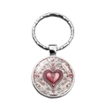 Elegante portachiavi a cuore rosa vintage con motivi barocchi su sfondo bianco - Stile Anello Goffrato (XSWX8683)