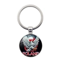 Poland emblem key ring with silver eagle and national flag on a circular pendant - Silver