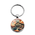 Vintage Route 66 Schlüsselanhänger mit klassischen Muscle Cars und Garagen-Grafiken - Retro-Garage & Klassischer Autostil (XSWX8664-1)