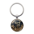 Portachiavi Bulldog Francese con cornice in metallo e ciondolo a motivo floreale - Argento