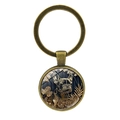 Portachiavi bulldog francese in bronzo vintage con ciondolo in vetro per borse - Bronzo Antico