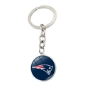 Porte-clés New England Patriots avec anneau en métal argenté et pendentif en verre bleu - Style New England Patriots