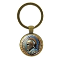 Vintage Römischer Spartanischer Helm Schlüsselanhänger mit Bronze Ring und Glaskuppel - Antikbronze