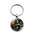 Yin Yang Levensboom sleutelhanger met zilveren legering en glazen cabochon hanger - Nacht- En Sneeuwbergstijl (XSWX8672-1)