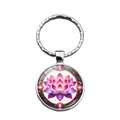 Portachiavi in metallo argentato con design a fiore di loto in un ciondolo a cupola - Stile Loto Rosa (XSWX8671-1)