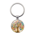 Porte-clés Arbre de Vie coloré avec oiseau et cabochon en dôme de verre transparent - Argenté