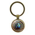 Ancient Egyptian scarab beetle keychain with gold hieroglyphs on bronze metal ring - Antique Bronze (XSWX9012)