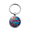 Porte-clés artistique en verre avec motif de libellule et vitrail floral coloré - Style Libellule Vitrail 1 (XSWX8665-1)