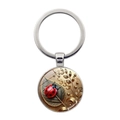 Ladybug keychain with red beetle on green leaf, silver metal ring and 3D glass art - Realistic Ladybug Floral (XSWX8999-4)