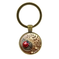 Vintage ladybug keychain with red beetle on leaf pattern and bronze metal ring - Bronze Vintage Ladybug (XSWX8999-3)