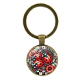 Detail of ladybug and floral art glass pendant with antique bronze metal keychain ring - Red Ladybug & Green Leaf (XSWX8999-1)