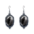Detailed view of Gothic raven earrings featuring an oval frame and vintage black floral accents - Moonlit Raven Style (XSWX9044-12)