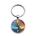 Portachiavi in metallo con cabochon in vetro Albero della Vita Yin Yang finitura argento - Equilibrio Giorno e Notte (XSWX8684-1)