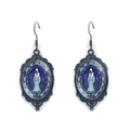 Macro detail of Gothic oval drop earrings featuring a hooded phantom figure and blue-purple glass - Blue-Purple Ghost Figure Style (XSWX9044-9)