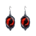 Gothic raven earrings with red moon pattern and intricate black metal hollow frame - Crow And Red Moon Style (XSWX9044-7)