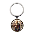 Portachiavi religioso Arcangelo Michele con arte in vetro colorato su sfondo bianco - Argento