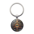 Hamsa Evil Eye keychain with All-Seeing Eye glass cabochon on silver metal ring - Mystic Rune Pyramid All-seeing Eye (XSWX9046-9)