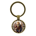 Portachiavi vintage Arcangelo Michele in bronzo con ciondolo artistico in vetro - Bronzo Antico