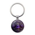 Macro shot of silver Hamsa Evil Eye keychain with purple mystical eye design on white background - Magical All-seeing Eye Purple Style (XSWX9046-6)