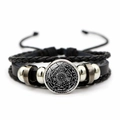 Archangel Michael multilayer black braided leather bracelet with mystic sigil bead - Seven Archangels Names Occult Symbols Style (XSWX9047-9)