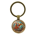 Erzengel Michael vs Dämon Schlüsselanhänger mit Bronze-Ring und farbigem Glasanhänger - Antikbronze