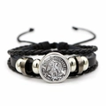 Archangel Saint Michael multilayer braided leather bracelet with embossed metal medal - Saint Michael Classic Relief Medal Style (XSWX9047-7)