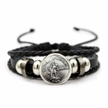 Archangel Saint Michael multilayer braided leather bracelet with round metal charm - Saint Michael Defeating Evil Relief Style (XSWX9047-6)