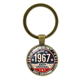 Portachiavi vintage 1967 bandiera USA in bronzo con ciondolo in vetro per borse e auto - Bronzo Antico