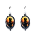 Detail of gothic black cat earrings with vintage oval glass pendants for Halloween - Black Cat With Castle Silhouette (XSWX9057-8)