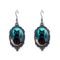 Detail of gothic oval earrings with black cat, pumpkin, and graveyard pattern - Black Cat With Tombstone Forest (XSWX9057-7)