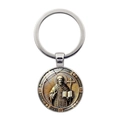 Portachiavi religioso di San Benedetto in metallo argentato con ciondolo cabochon - Argento