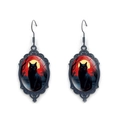 Gothic black cat oval pendant earrings featuring a mystical red moon and dark forest design - Red Eyed Cat With Red Night (XSWX9057-5)