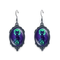 Gothic black cat and pumpkin oval drop earrings for Halloween gift for women - Green Eyed Cat With Green Pumpkin (XSWX9057-1)